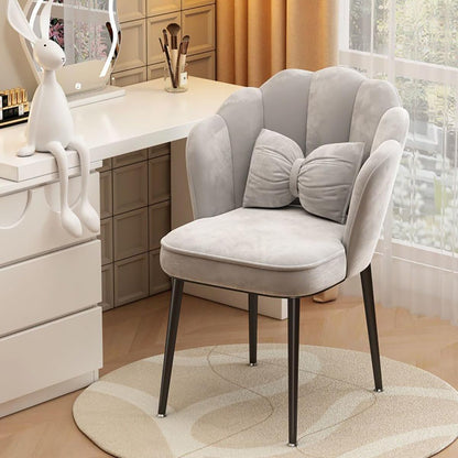 Velvet Vanity Chair Accent Armchair Flower Back Black Legs Makeup Room Pillow