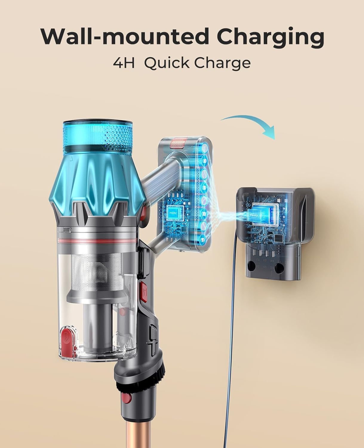 Fieety 550W Cordless Stick Vacuum Cleaner – 45,000Pa Suction, 60-Min Runtime, Touch Display & Charging Dock
