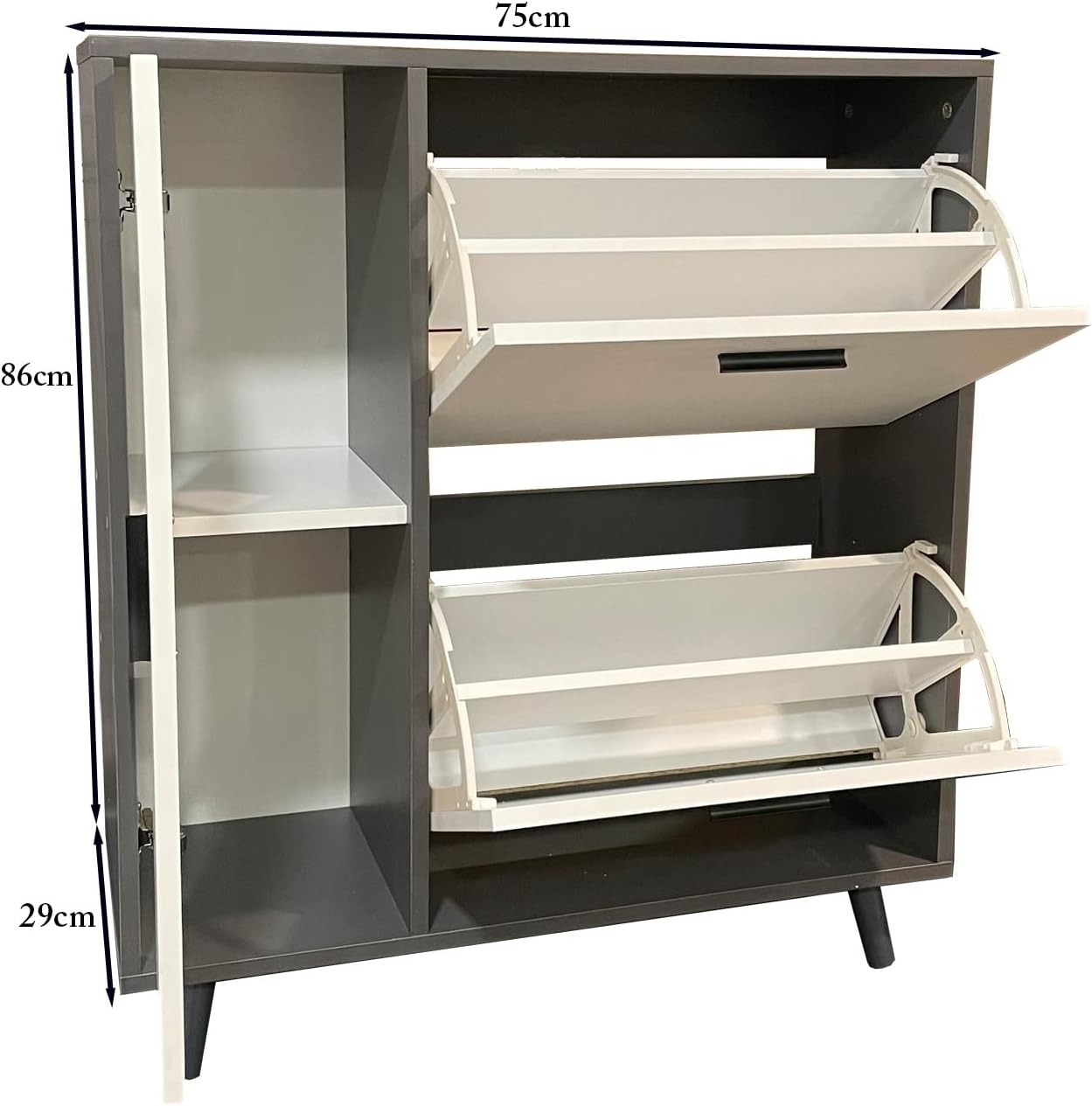 Greenhurst Shoe Storage Cabinet with Side Cupboard, Wooden Grey/White H86 x W75cm