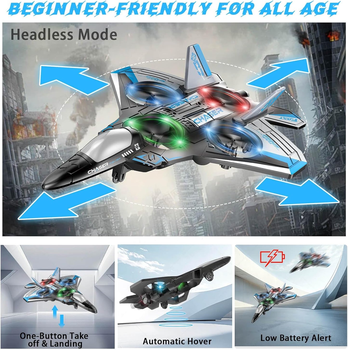 Jet Fighter Stunt RC Plane – Foam RC Drone with LED Lights