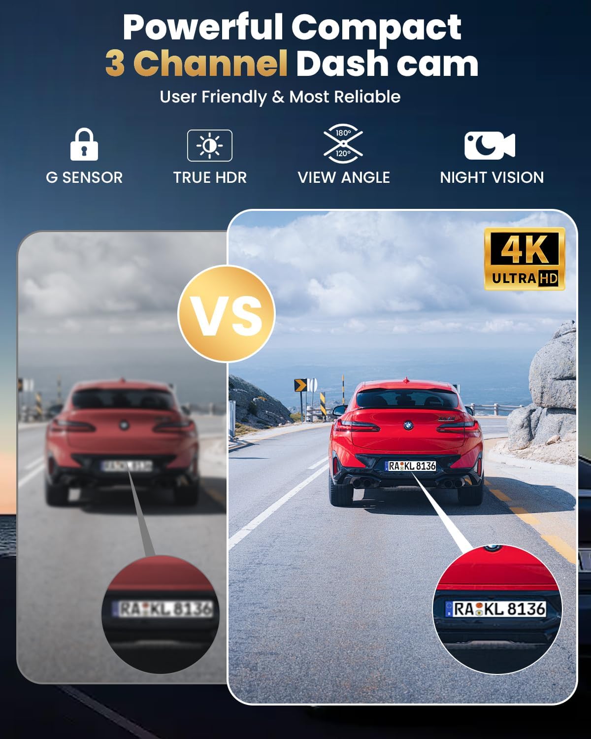 UltraVision 4K Triple Dash Cam