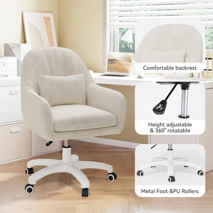 Velvet Swivel Office Chair, Ergonomic Vanity & Dressing Table Chair, 150kg Capacity