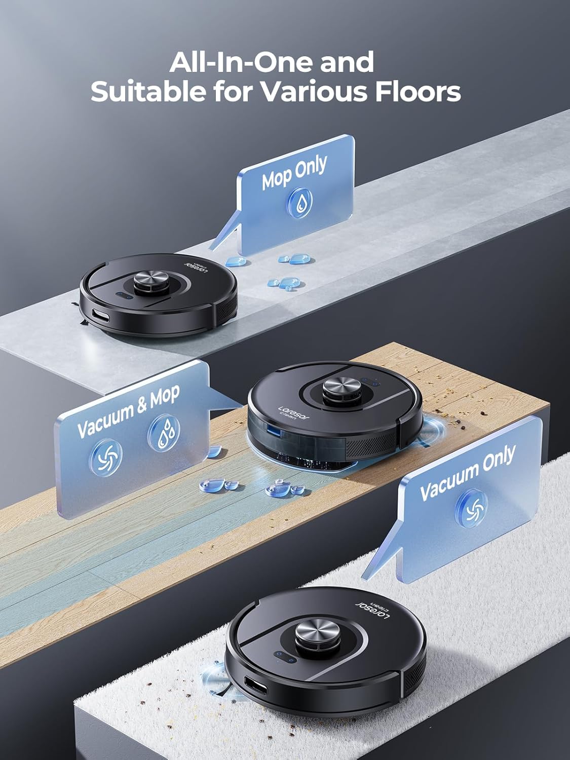 Laresar Mars01 Robotic Vacuum Cleaner with Mop | 8000Pa Suction | Lidar Navigation | 180-Min Battery | Alexa, App and Voice Control | Pet Hair, Carpet and Hard Floor