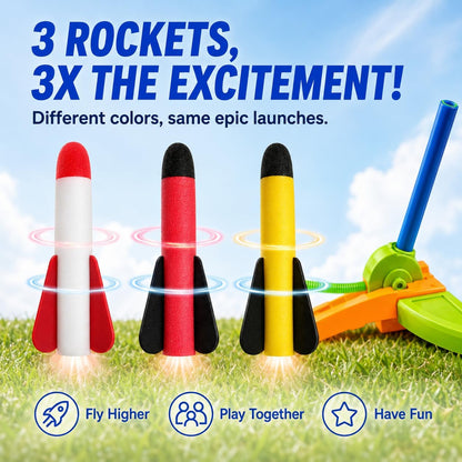 TODARRUN Foot Powered Rocket Launcher Toy for Kids - Outdoor Foam Rocket Set