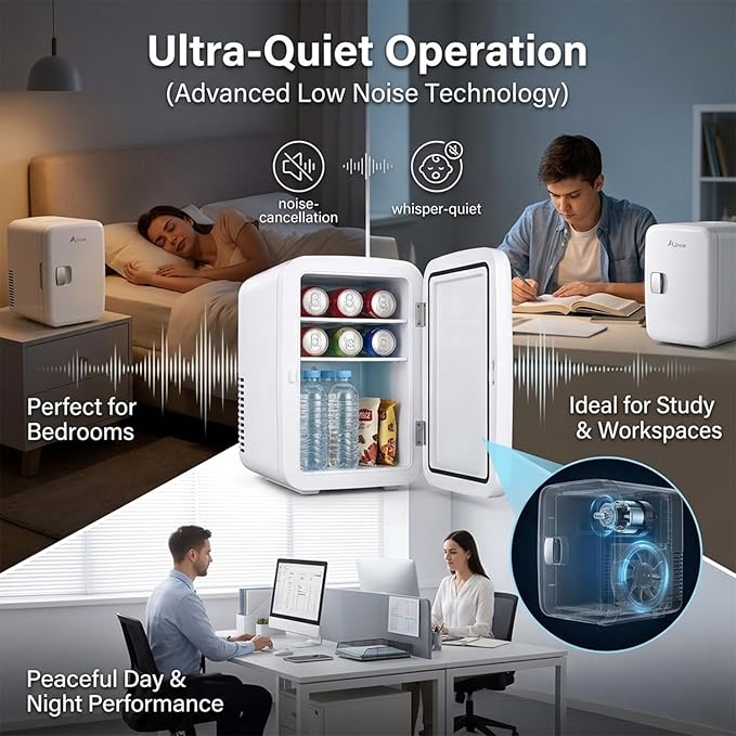 Alivio 6L & 4L Mini Fridge Portable Cold-Warm Electronic Refrigerator, Quiet & Energy Efficient Small Fridge for Bedroom, Office & Car, Skincare, Drinks & Cosmetics Storage with AC/DC Power (White)