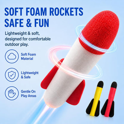 TODARRUN Foot Powered Rocket Launcher Toy for Kids - Outdoor Foam Rocket Set