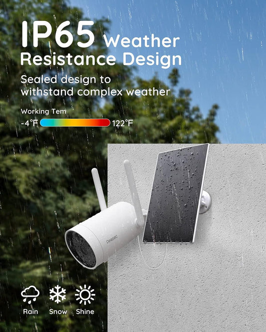 Peasec 1080P Solar Wireless Security Camera – Outdoor, Rechargeable, Night Vision, IP65
