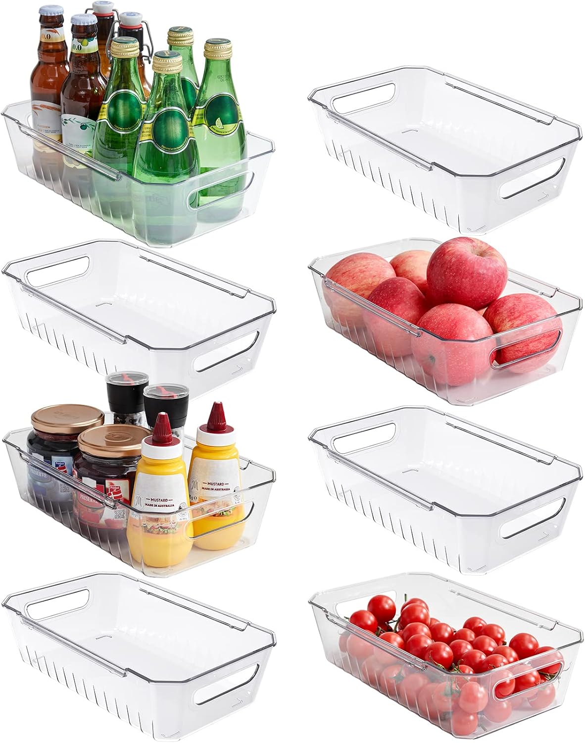 Lifewit 8pcs Refrigerator Organizer Bins, Clear Organizing Bins for Fridge Storage in Kitchen Pantry Cabinet Laundryroom Bathroom, Food Grade BPA-free Safety for Storage with Patended Wavy Design
