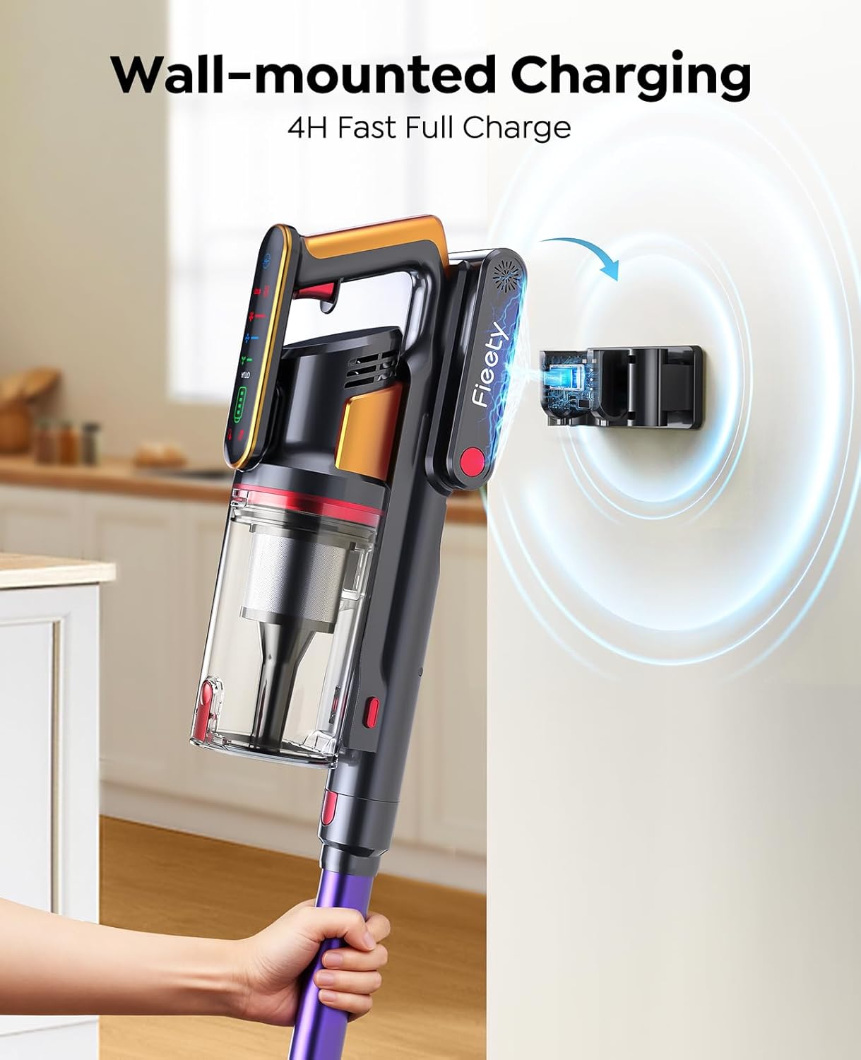 Cordless Vacuum Cleaner 600W 50KPa, Stick Vacuum with Touch Screen & Auto Mode, 65-Min Runtime, Lightweight Vacuum for Pet Hair, Carpets & Hard Floors, Wall Charging, 1M Hose, UK Plug