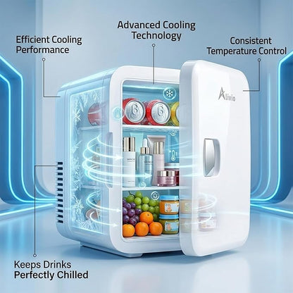Alivio 6L & 4L Mini Fridge Portable Cold-Warm Electronic Refrigerator, Quiet & Energy Efficient Small Fridge for Bedroom, Office & Car, Skincare, Drinks & Cosmetics Storage with AC/DC Power (White)