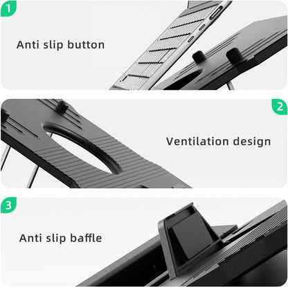 Adjustable Laptop Stand with Phone Holder — Rotating Base, 3-Height Riser, Fits 10–17"