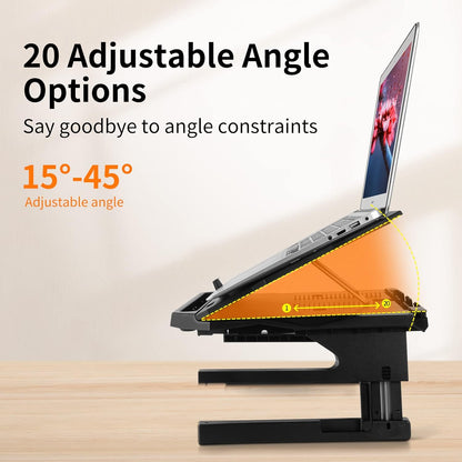 Adjustable Laptop Stand with Phone Holder — Rotating Base, 3-Height Riser, Fits 10–17"