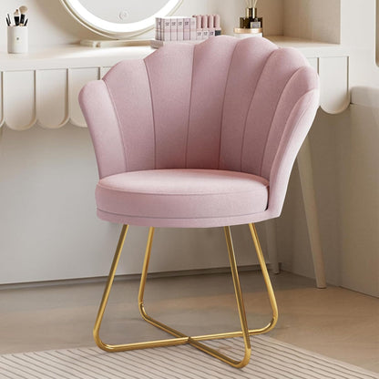Black Velvet Vanity Chair – Petal Back, Gold Metal Frame, Dressing Table Chair for Bedroom & Makeup Area