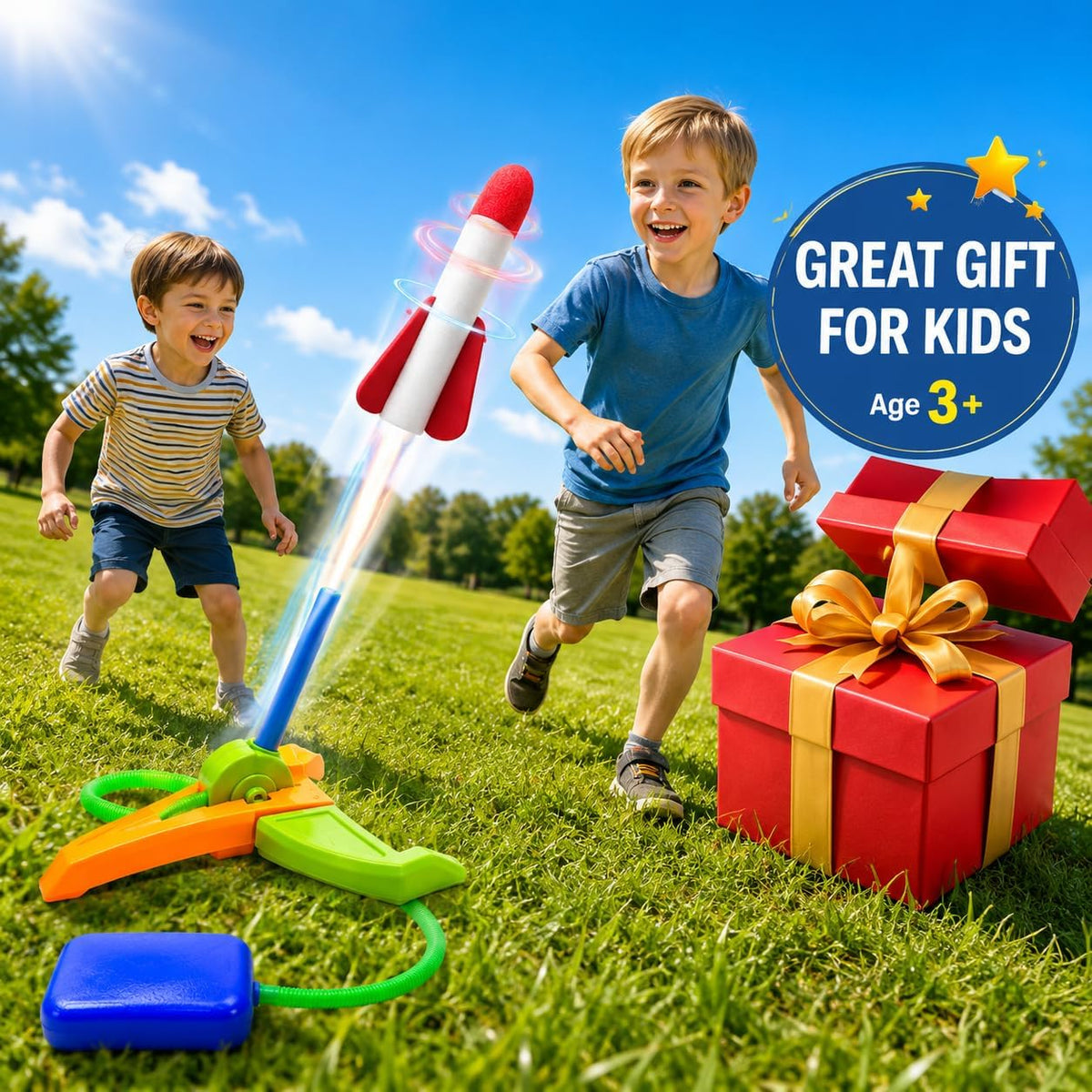 TODARRUN Foot Powered Rocket Launcher Toy for Kids - Outdoor Foam Rocket Set