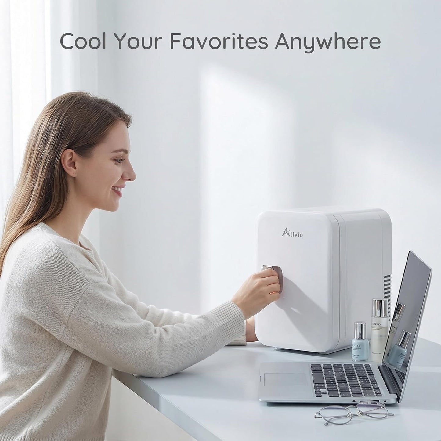Alivio 6L & 4L Mini Fridge Portable Cold-Warm Electronic Refrigerator, Quiet & Energy Efficient Small Fridge for Bedroom, Office & Car, Skincare, Drinks & Cosmetics Storage with AC/DC Power (White)