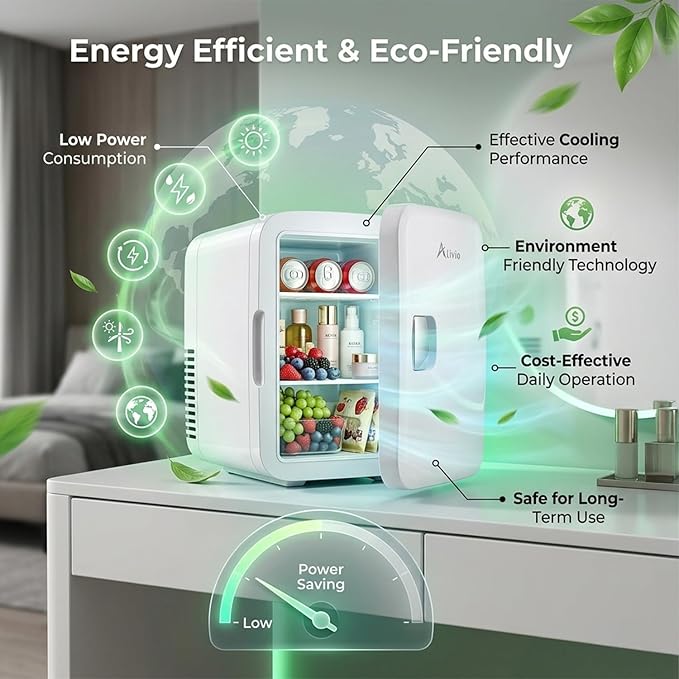 Alivio 6L & 4L Mini Fridge Portable Cold-Warm Electronic Refrigerator, Quiet & Energy Efficient Small Fridge for Bedroom, Office & Car, Skincare, Drinks & Cosmetics Storage with AC/DC Power (White)