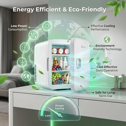 Alivio 6L & 4L Mini Fridge Portable Cold-Warm Electronic Refrigerator, Quiet & Energy Efficient Small Fridge for Bedroom, Office & Car, Skincare, Drinks & Cosmetics Storage with AC/DC Power (White)
