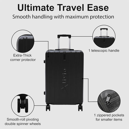 Alivio 3 Piece Hard-Shell Luggage Set with Secure Number Lock, 360 Spinner Wheels & 3-Step Telescopic Handle – Lightweight Travel Trolley Suitcase Set (Small/Medium/Large) (Black)