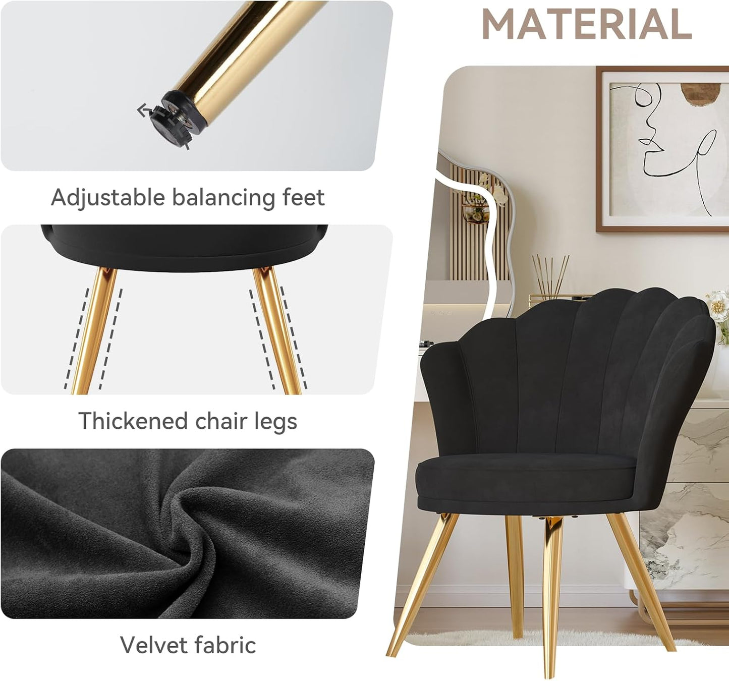 Velvet Accent Chair with Gold Metal Legs