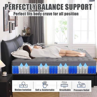 Vantto Memory Foam Hybrid Mattress, 10 Inch, Breathable Fabric Cover
