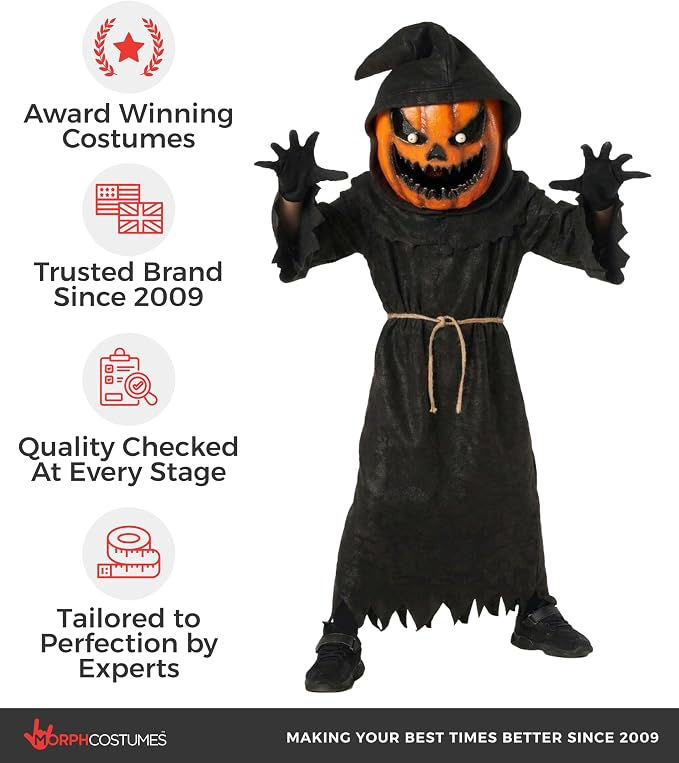 Morph Pumpkin Grim Reaper Kids Halloween Costume Boys Fancy Dress Outfit