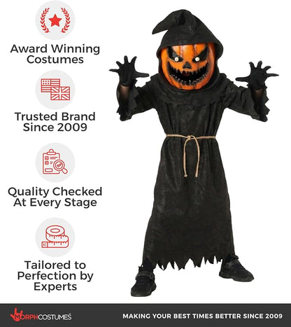 Morph Pumpkin Grim Reaper Kids Halloween Costume Boys Fancy Dress Outfit