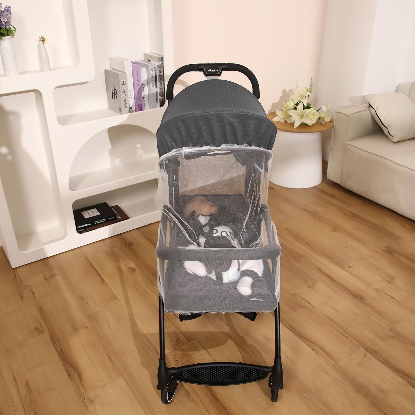 Alivio Lightweight Pushchair, Folding Baby Stroller 0-3 Years, Toddlers Travel Stroller with Mosquito Nets, Shoulder Strap, Anti-Friction & Wheels (Grey)