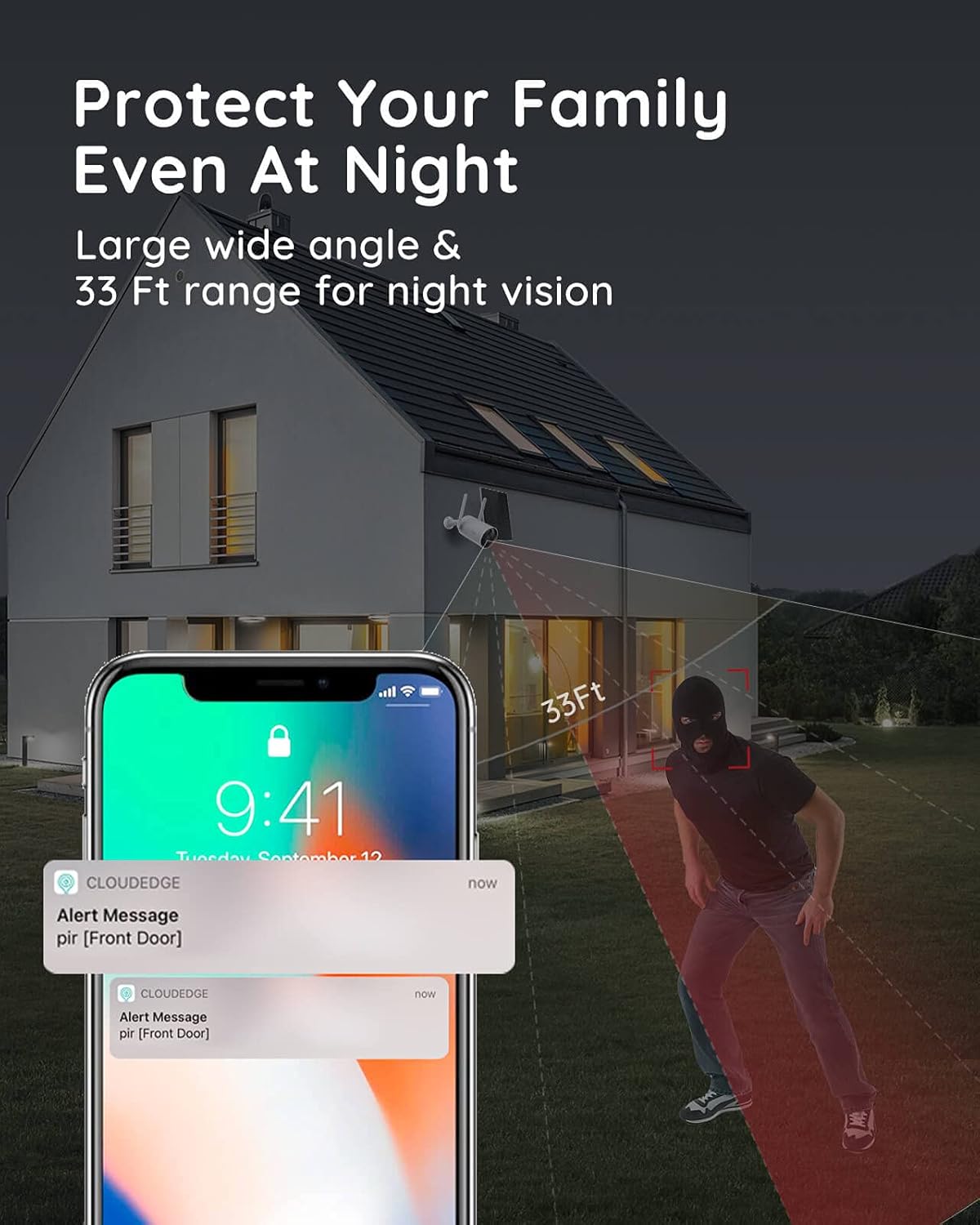 Solar Security Camera, Peasec 1080P Wireless Night Vision Outdoor Security Camera for Home, Rechargeable Battery WiFi Security Camera with Human & Motion Detection, Support Multi Device & User, IP65