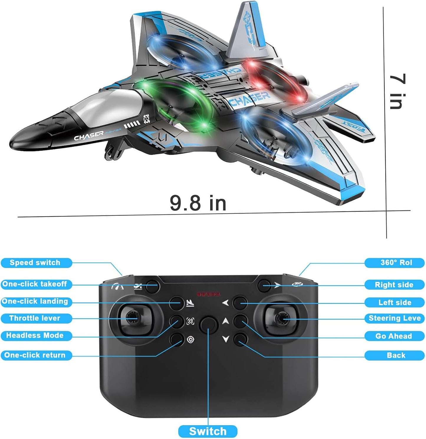Jet Fighter Stunt RC Plane – Foam RC Drone with LED Lights