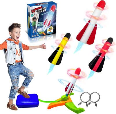TODARRUN Foot Powered Rocket Launcher Toy for Kids - Outdoor Foam Rocket Set