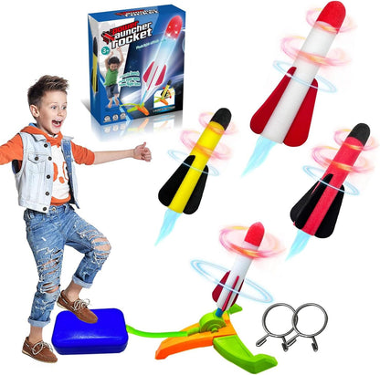 TODARRUN Foot Powered Rocket Launcher Toy for Kids - Outdoor Foam Rocket Set