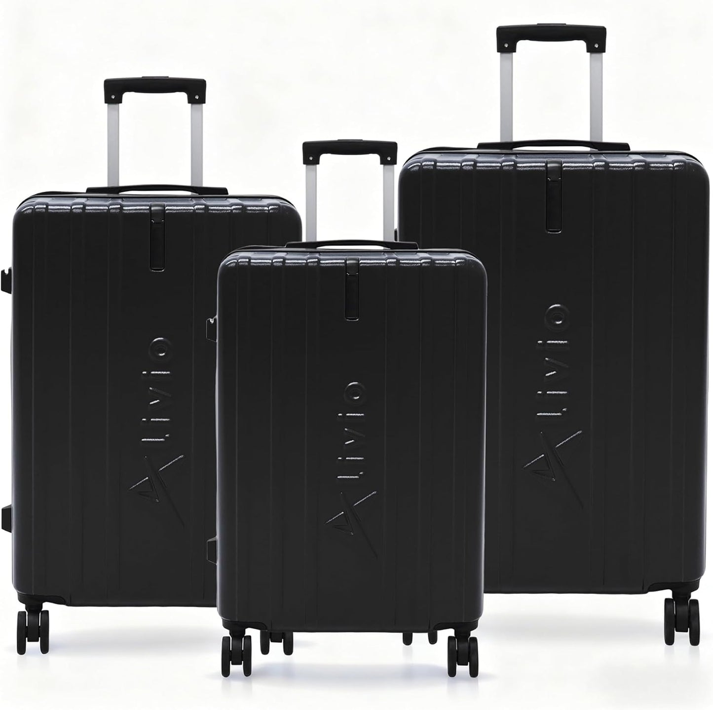 Alivio 3 Piece Hard-Shell Luggage Set with Secure Number Lock, 360 Spinner Wheels & 3-Step Telescopic Handle – Lightweight Travel Trolley Suitcase Set (Small/Medium/Large) (Black)