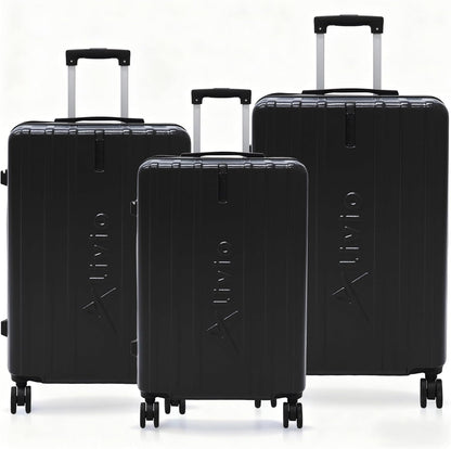 Alivio 3 Piece Hard-Shell Luggage Set with Secure Number Lock, 360 Spinner Wheels & 3-Step Telescopic Handle – Lightweight Travel Trolley Suitcase Set (Small/Medium/Large) (Black)