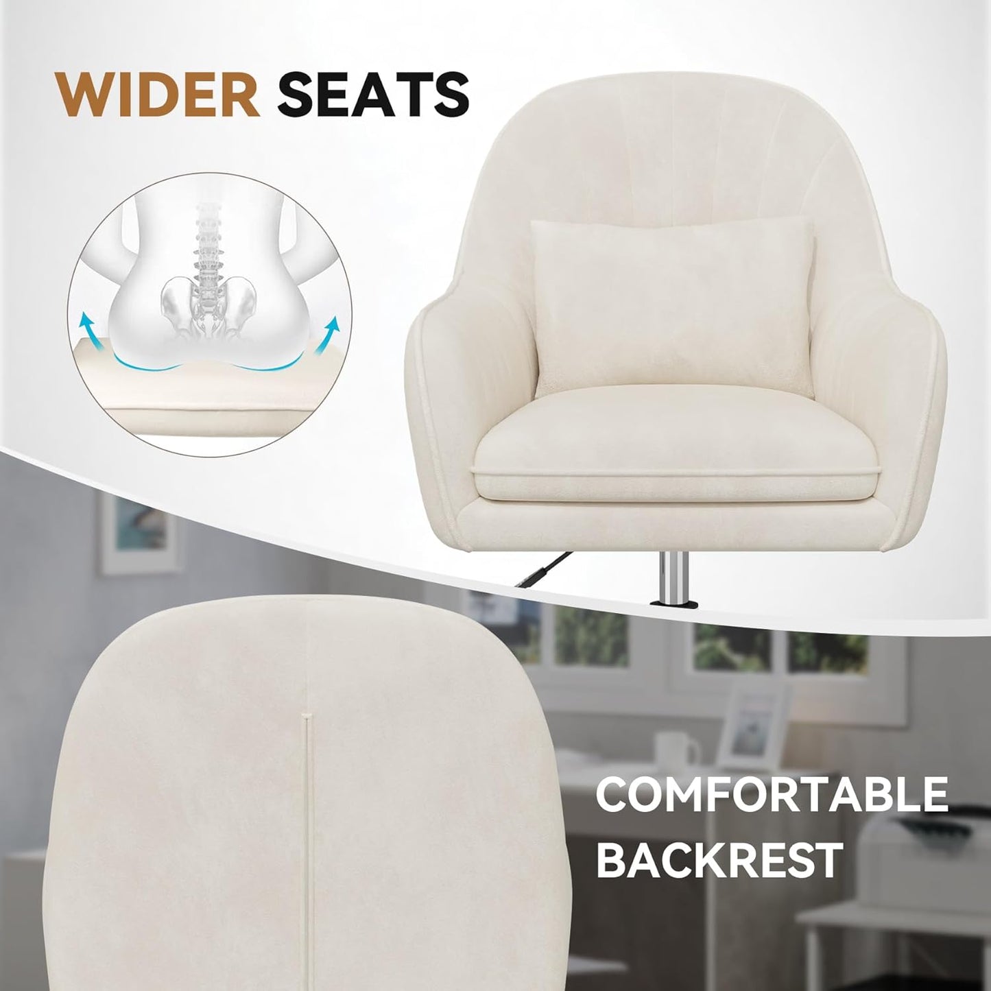 Velvet Swivel Office Chair, Ergonomic Vanity & Dressing Table Chair, 150kg Capacity
