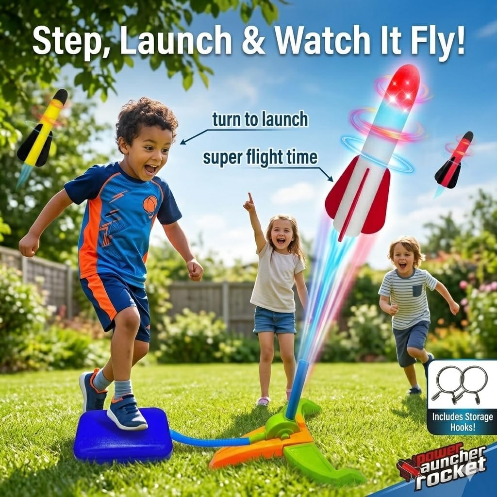 TODARRUN Foot Powered Rocket Launcher Toy for Kids - Outdoor Foam Rocket Set