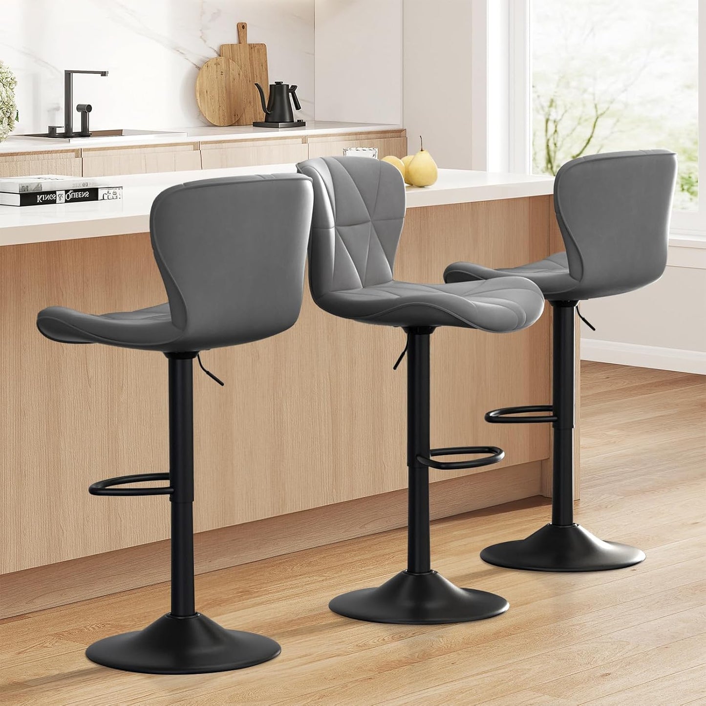 Faux Leather Bar Stools, Swivel with Backrest & Footrest, Kitchen Island