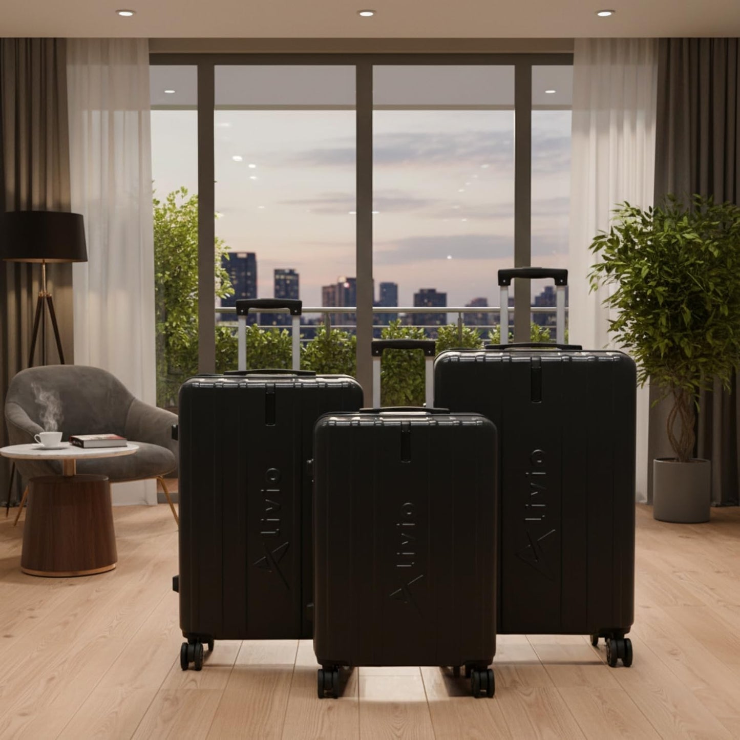 Alivio 3 Piece Hard-Shell Luggage Set with Secure Number Lock, 360 Spinner Wheels & 3-Step Telescopic Handle – Lightweight Travel Trolley Suitcase Set (Small/Medium/Large) (Black)
