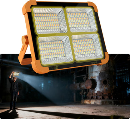 Solar LED Floodlight with Built-In USB Power Bank | 4 Brightness Settings | Waterproof Outdoor Security Light for Camping, Garage & Car Repair