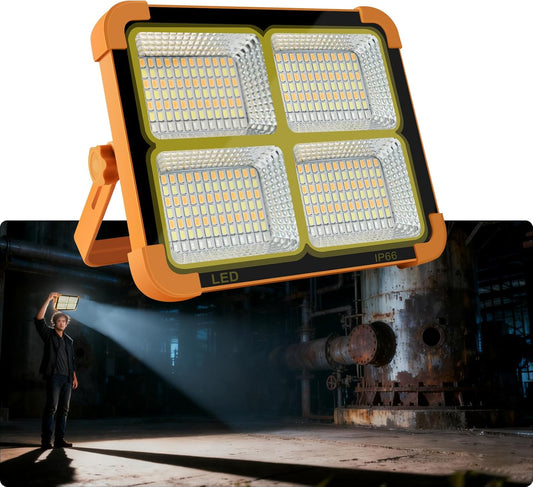 Solar LED Floodlight with Built-In USB Power Bank | 4 Brightness Settings | Waterproof Outdoor Security Light for Camping, Garage & Car Repair