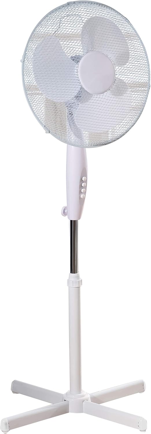 Daewoo 16" Pedestal Fan | Oscillating Floor Fan with Adjustable Height — White