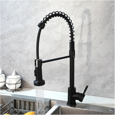 Faucet Black Kitchen Faucet | Pull Down Sprayer | Commercial Spring Sink Faucet | Single Handle Mixer Tap | 360° Swivel