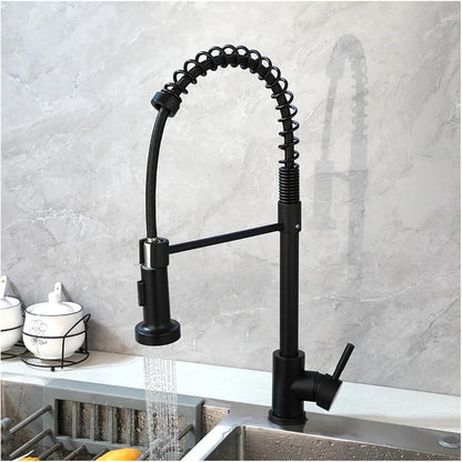 Faucet Black Kitchen Faucet | Pull Down Sprayer | Commercial Spring Sink Faucet | Single Handle Mixer Tap | 360° Swivel