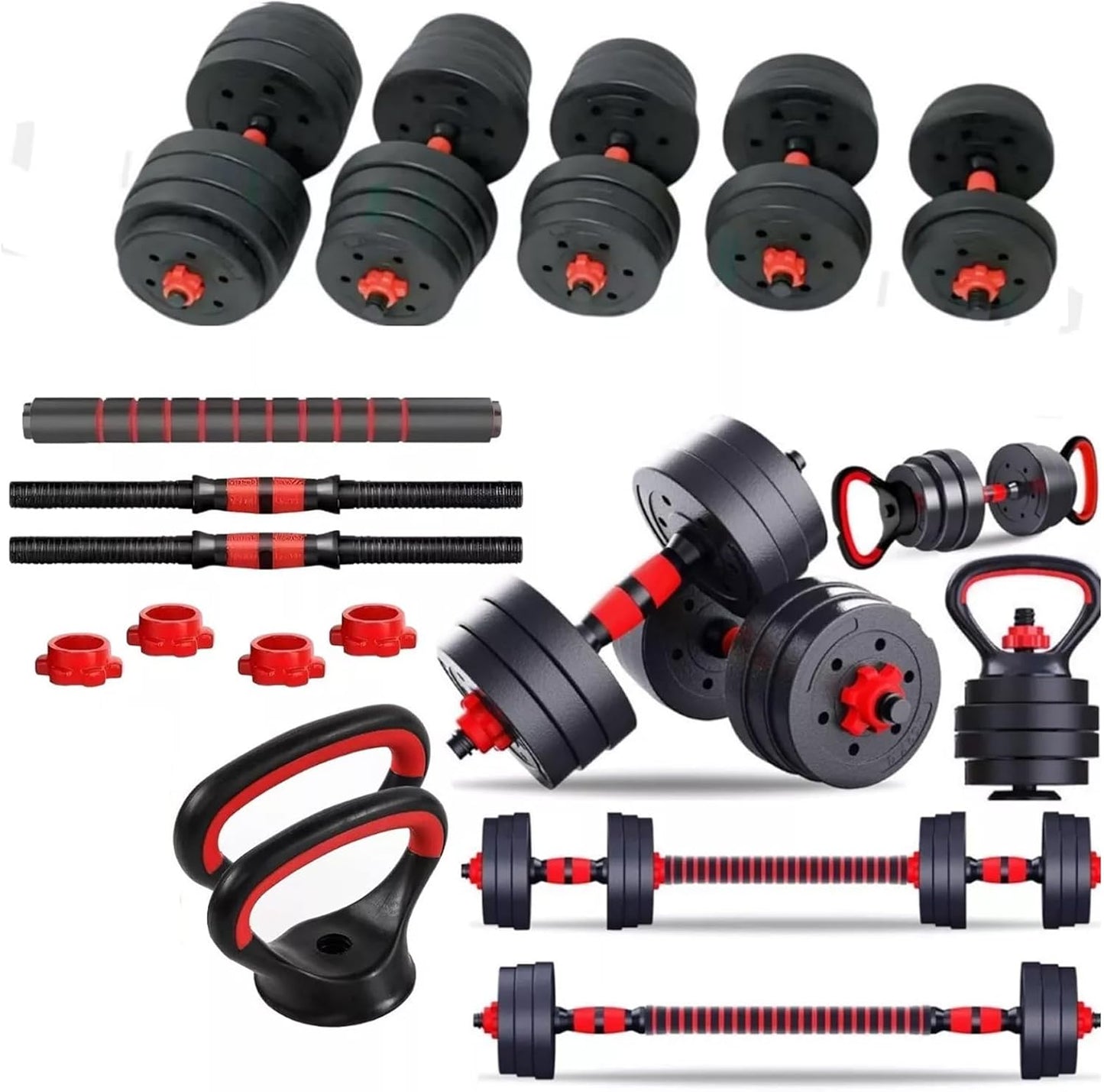 6-in-1 Adjustable Dumbbell, Barbell & Kettlebell Set – 20kg to 40kg – Customisable Home Gym Strength Training Weights