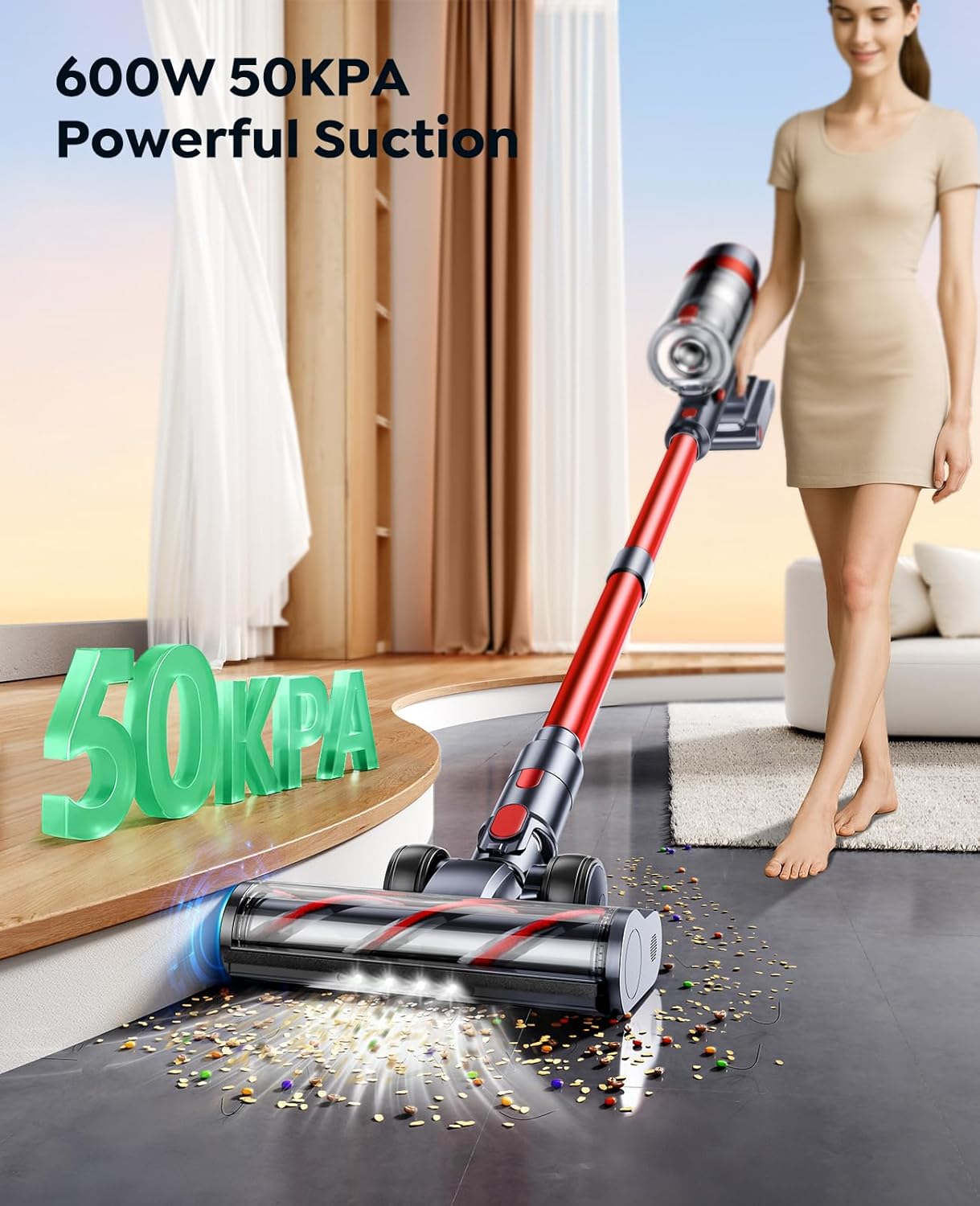 SunSare Cordless Vacuum Cleaner | 600W 50KPa, 65 Min Runtime | Touchscreen, AUTO Mode, Anti-Tangle | Pet Hair, Carpet & Hard Floors