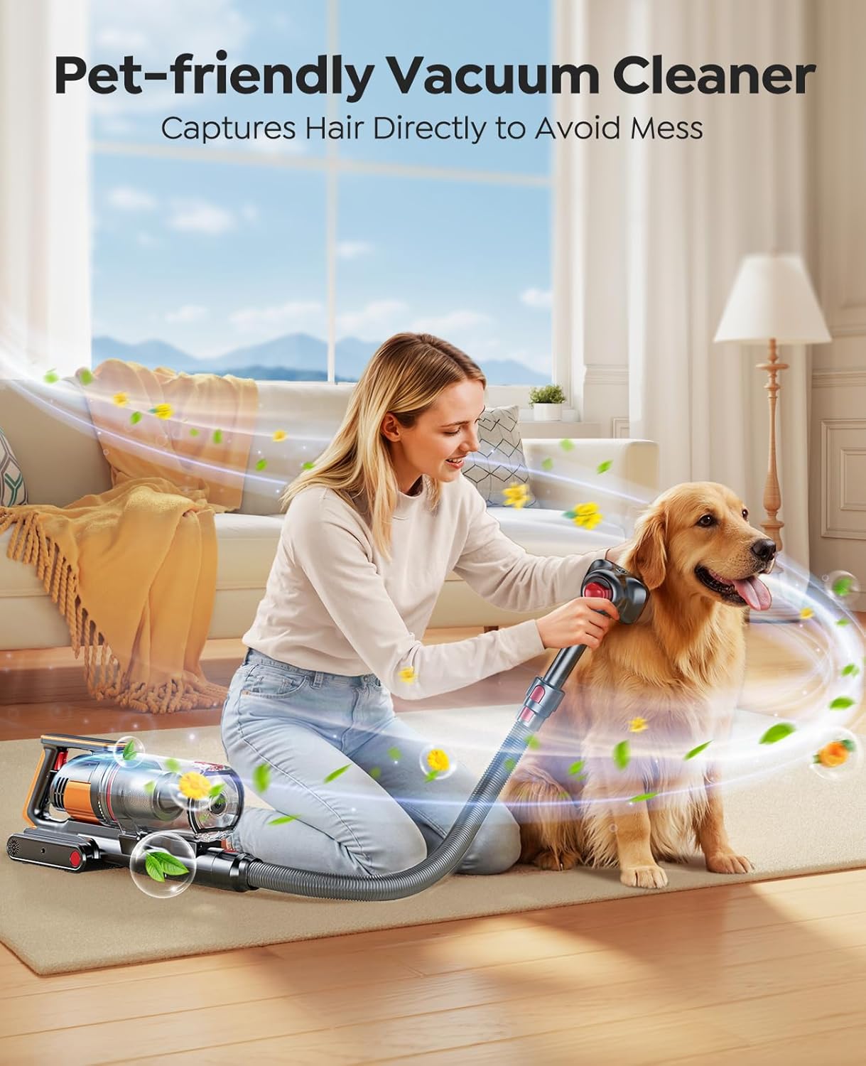 Cordless Vacuum Cleaner 600W 50KPa, Stick Vacuum with Touch Screen & Auto Mode, 65-Min Runtime, Lightweight Vacuum for Pet Hair, Carpets & Hard Floors, Wall Charging, 1M Hose, UK Plug