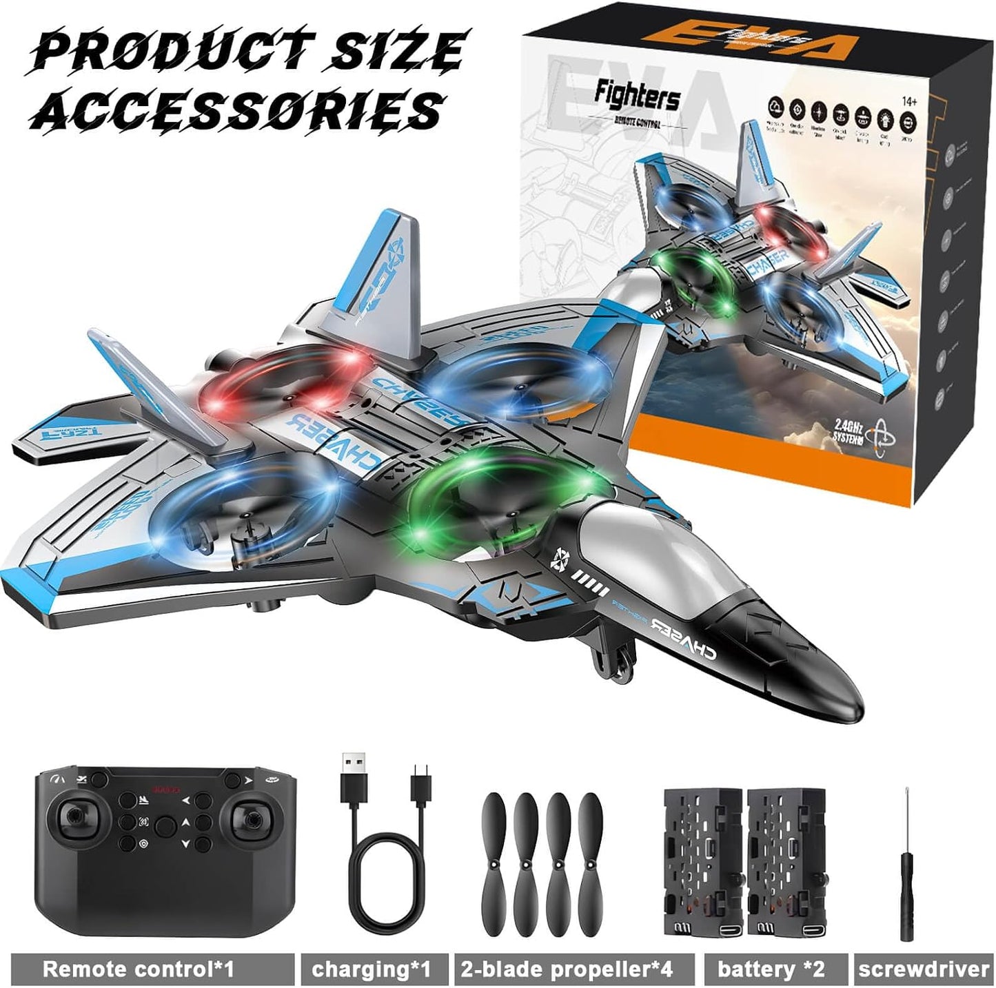 Jet Fighter Stunt RC Plane – Foam RC Drone with LED Lights