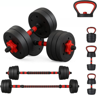 6-in-1 Adjustable Dumbbell, Barbell & Kettlebell Set – 20kg to 40kg – Customisable Home Gym Strength Training Weights