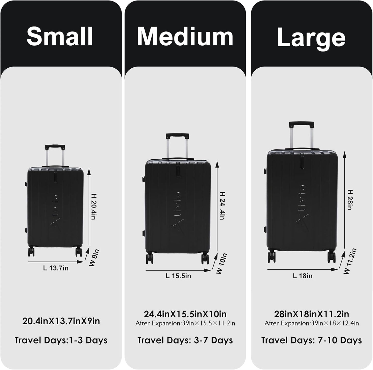 Alivio 3 Piece Hard-Shell Luggage Set with Secure Number Lock, 360 Spinner Wheels & 3-Step Telescopic Handle – Lightweight Travel Trolley Suitcase Set (Small/Medium/Large) (Black)