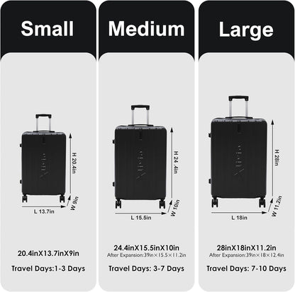Alivio 3 Piece Hard-Shell Luggage Set with Secure Number Lock, 360 Spinner Wheels & 3-Step Telescopic Handle – Lightweight Travel Trolley Suitcase Set (Small/Medium/Large) (Black)