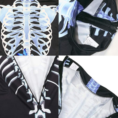 Women’s Skeleton Jumpsuit Halloween Costume – Long Sleeve Skull Bone Print Catsuit for Cosplay, Carnival & Theme Parties